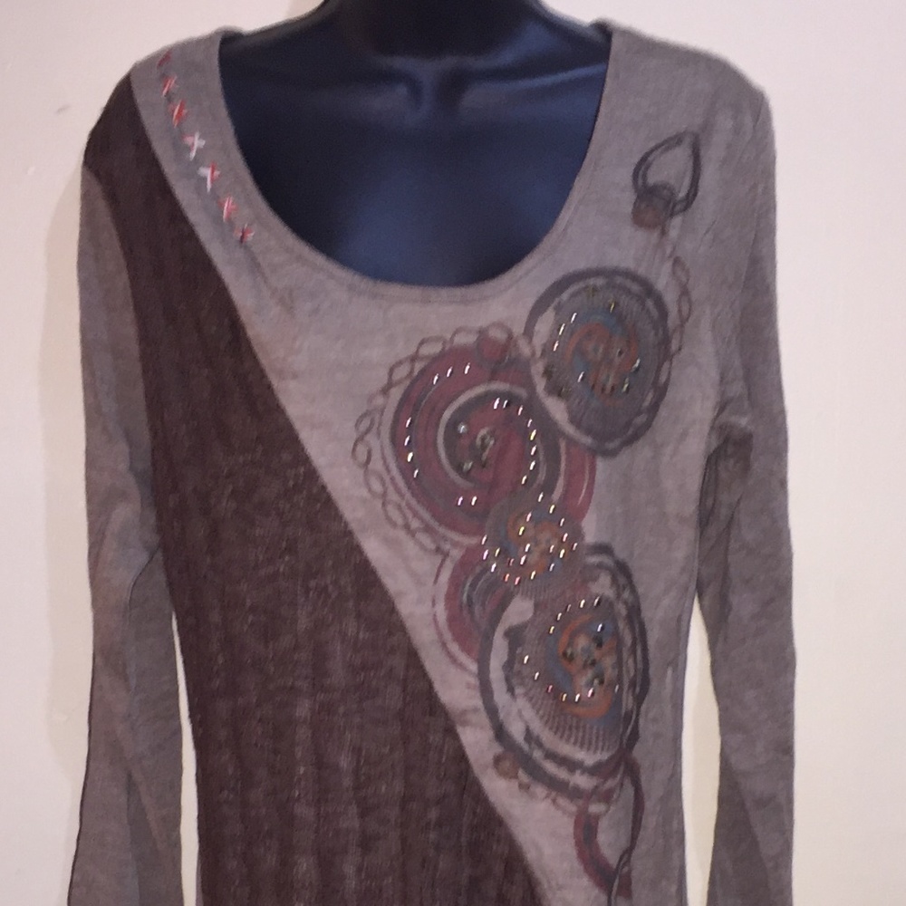 Christine Phillipe  Dress  SZ L  Brown Tan STUDS